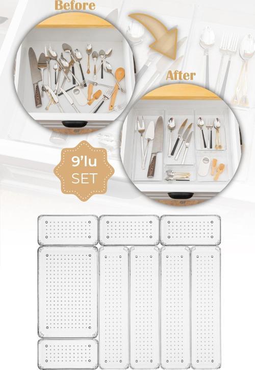 9lu Şeffaf Çekmece Içi Düzenleyici Organizer 4x(D.DKDRTGN,K.DKDRTGN) 1x(O.DKDRTGN)