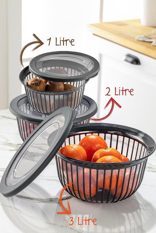 Polyline Kapaklı Kase 1x(1,2,3 Litre) Antrasit