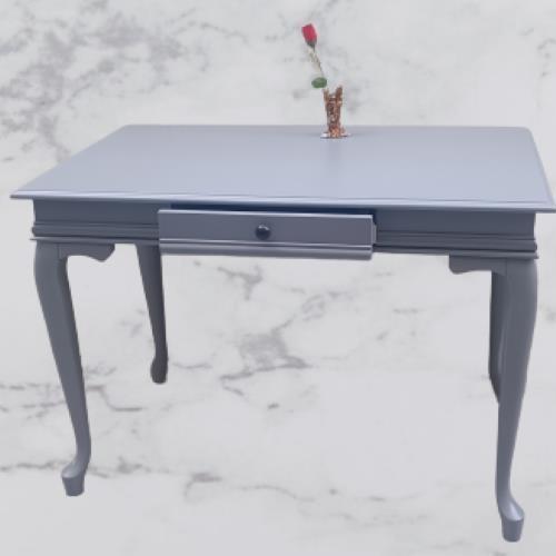 Çalışma masa ST 90139 model kayın aslan ayak çekmec parlak lake gri renk el yapım