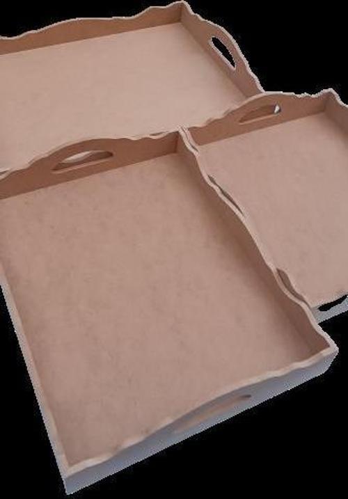 Hobi 90035 Dekoratif tepsi Seti Üçlü Model HAM Ahşap MDF El yapımı