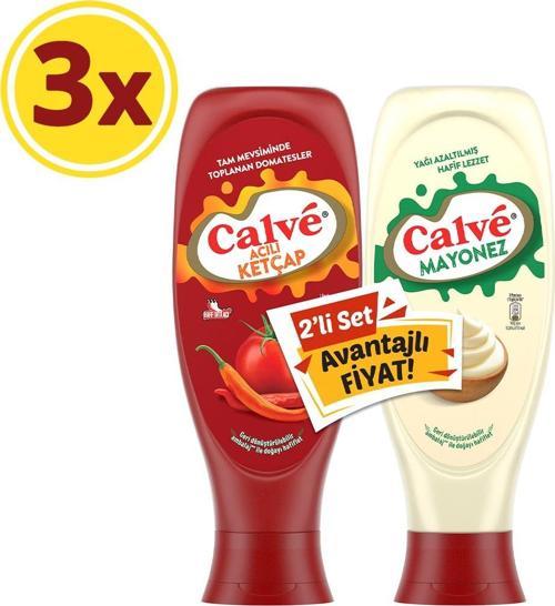 Acılı Ketçap 610 G Calve Mayonez Yağı Azaltılmış 540 G 2'Li Set X3 Adet