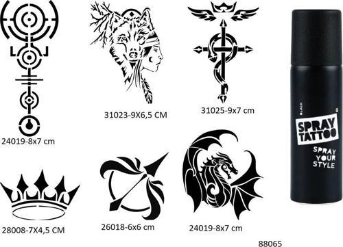 Ejderha Bozkurt 6 Adet Şablon Ve Siyah Sprey Geçici Dövme Seti