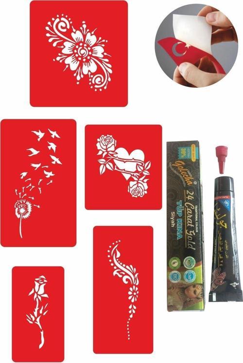 Tüy Ve Çiçek Desenleri Hint Kınası Ile Geçici Dövme Yapma Seti