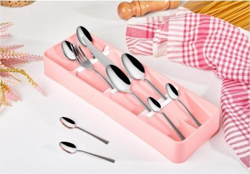 5 Bölmeli Çekmece İçi Kaşıklık Çekmece Düzenleyici Organizer Pembe