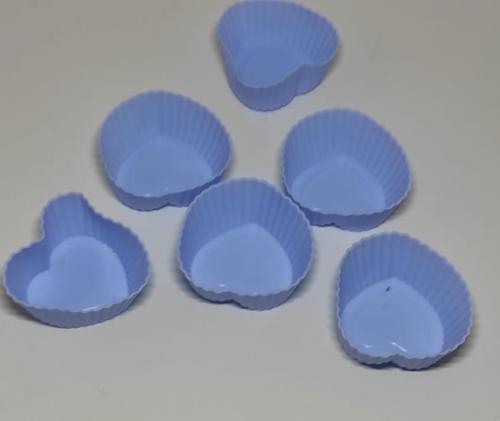 6'lı Kalp Desenli Slikon Kek Kapsülü Yapışmaz Mini Tart Kek Kapsülü Muffin Ekler Kalıbı Mavi