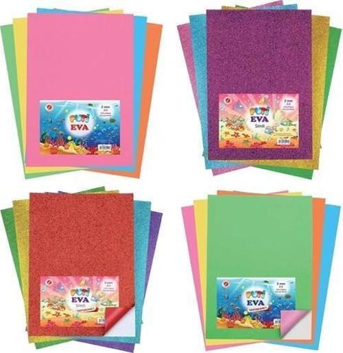 Anaokulu Etkinlik Seti Simli, Normal, Yapışkanlı ve Simli Yapışkanlı Eva 4 Çeşit Karışık Renk
