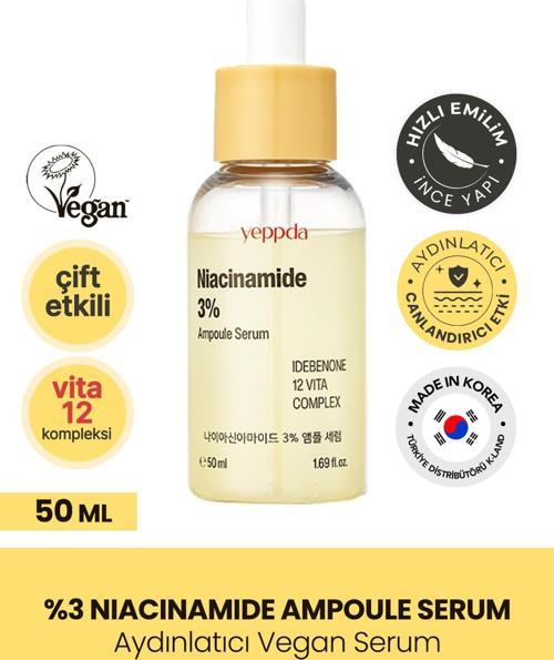 %3 Niacinamide İçeren Aydınlatıcı Vegan Serum Yeppda Niacinamide %3 Ampoule Serum 50ml Büyük Boy