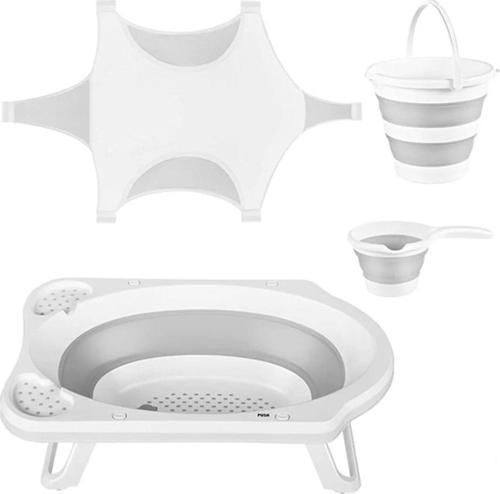 Katlanır Bebek Yıkama Banyo Seti 4 Parça / Gri
