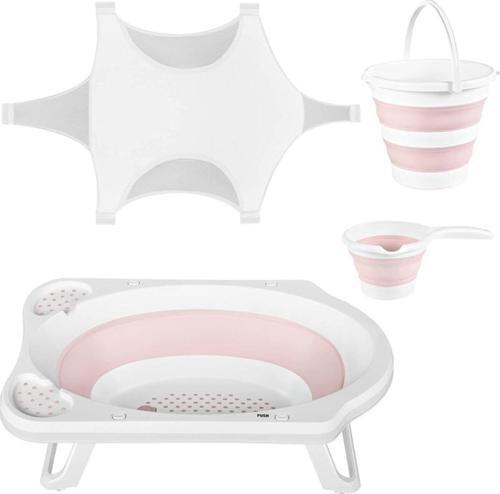 Katlanır Bebek Yıkama Banyo Seti 4 Parça / Pembe