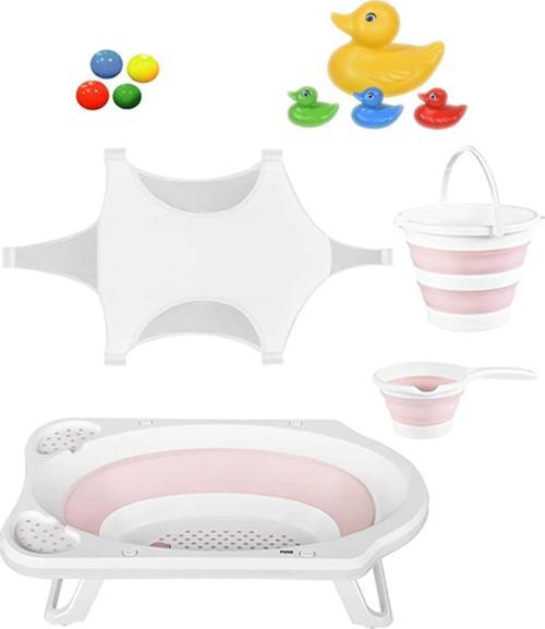Katlanır Bebek Yıkama Banyo Seti 6 Parça / Pembe