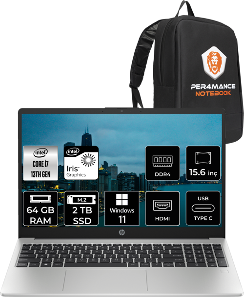 250 G10 Intel Core İ7 1355U 64Gb Ram 2Tb Ssd 15.6'' Fhd W11Pro 8A541Ea & Per4 Çanta