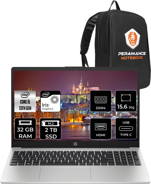 250 G10 Intel Core İ5 1335U 32Gb Ram 2Tb Ssd 15.6'' Fhd Fdos 8A538Ea & Per4 Çanta