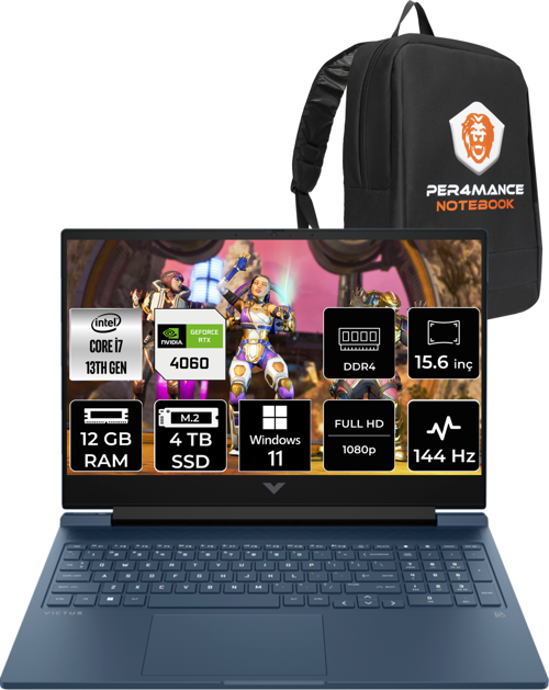 Victus 15 İ7 13700H 12Gb Ram 4Tb Ssd Rtx4060/12Gb 144Hz 15.6'' Fhd W11Home 8U844Ea & Per4 Çanta