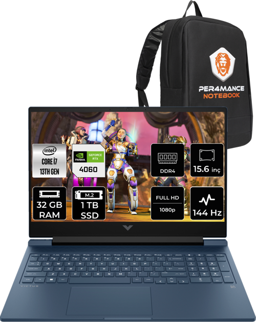 Victus 15 İ7 13700H 32Gb Ram 1Tb Ssd Rtx4060/12Gb 144Hz 15.6'' Fhd Fdos 8U844Ea & Per4 Çanta