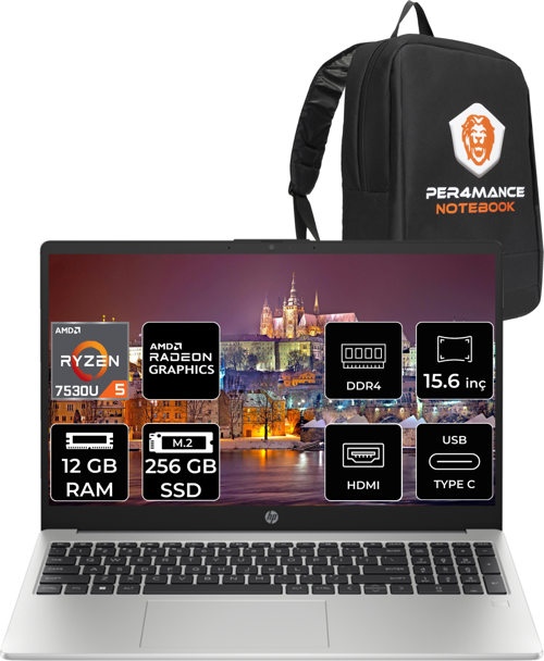 255 G10 Ryzen 5 7530U 12Gb Ram 256Gb Ssd 15.6'' Fhd Fdos 8A547Ea & Per4 Çanta