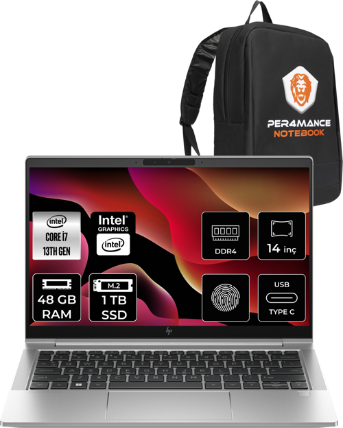 Elitebook 640 G10 İ7-1355U 48Gb Ram 1Tb Ssd 14'' Fhd Fdos 8A571Ea & Per4 Çanta