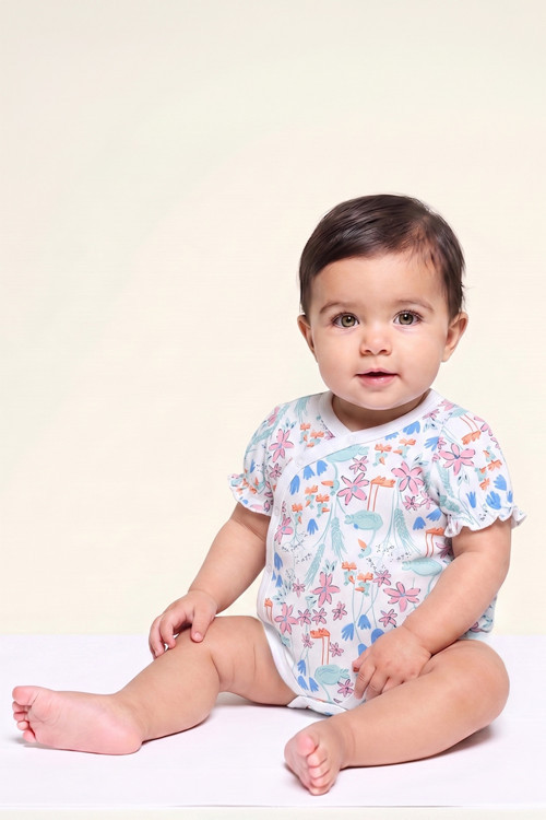 %100 Pamuk Fırfırlı Karpuz Kol Çıtçıtlı Flamingo Bebek Body