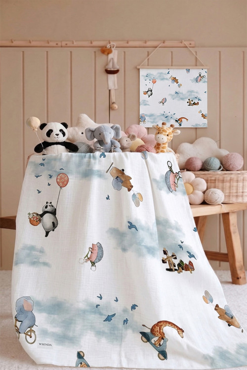 %100 Pamuk 4 Katlı Müslin Bebek Örtüsü 80x85 cm -Özel Desenli Bebek Battaniyesi