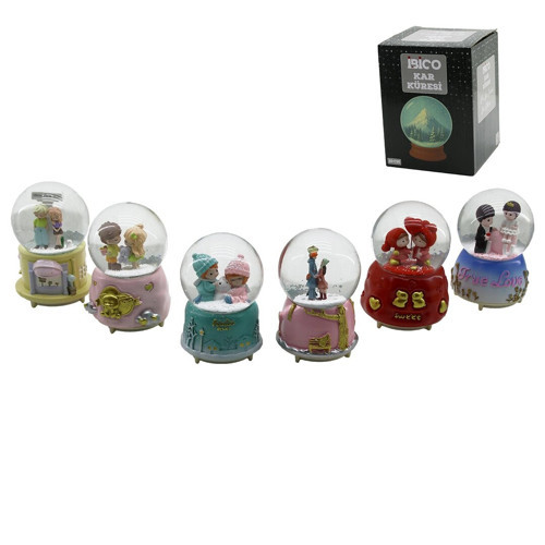 BÜYÜK BOY - 10CM PİLLİ - IŞIKLI MÜZİKLİ KAR KÜRESİ CAM İNSAN FİGÜRLÜ - DESEN MİX RENKLİ HERHANGİ BİR