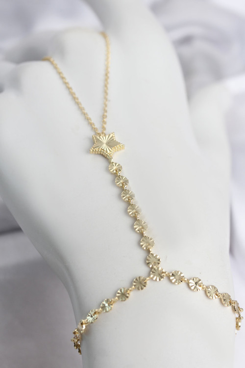 Gold Renk Pirinç Lazerli Yıldız Model Zirkon Taşlı Şahmeran - EBJ260612W44028