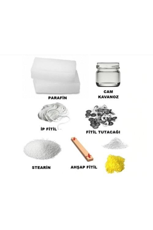 Mum Yapım Malzemeleri, Parafin-Fitil-Boya-Çıt Çıt-Ahşap Fitil-Kavonoz