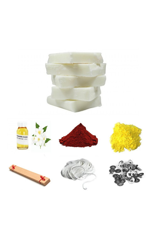 Soya Wax Mum Yapım Seti-3, Kırmızı-Sarı Mum Boyası- Yasemin Esansı,