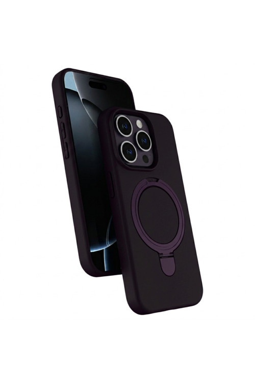 Iphone 15 Pro Max Koyu Mor Standlı Magsafeli Silikon Kılıf