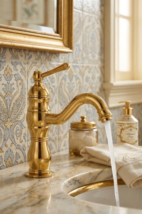Rustik Lavabo Bataryası Gold (Kısa)