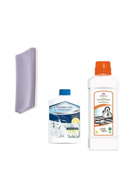 Mikrofiber Cam Bezi + Bulaşık Makinası Parlatıcısı + Mineralli Krem Temizleyici