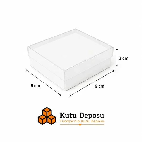 9x9x3 cm Asetat Kapaklı Takı Kutusu-Beyaz (DEMONTE) (50 ADET)
