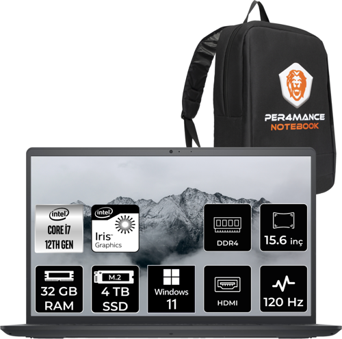 Inspiron 3520 İ7 1255U 32Gb Ram 4Tb Ssd 15.6'' Fhd W11Home I35201013U & Per4 Çanta