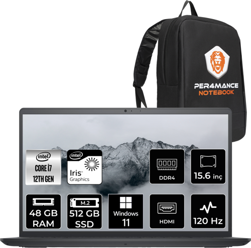 Inspiron 3520 İ7 1255U 48Gb Ram 512Gb Ssd 15.6'' Fhd W11Home I35201013U & Per4 Çanta