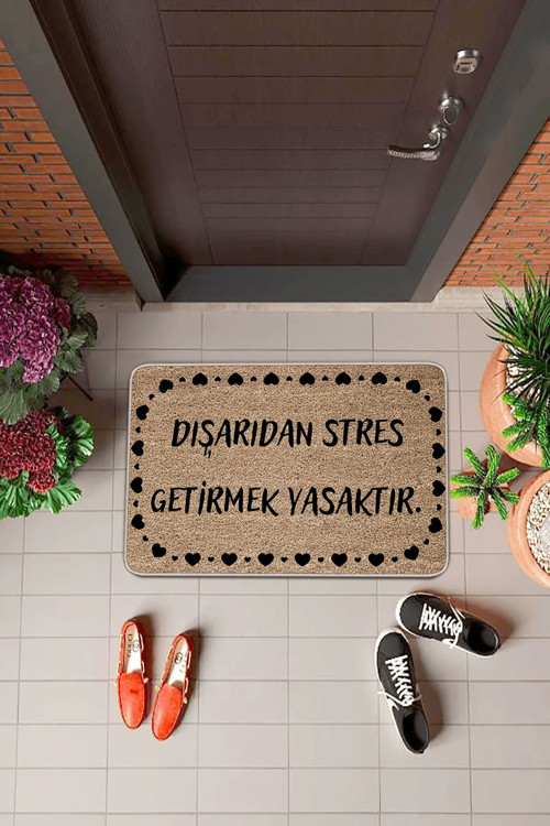Bej Stres Getirmek Yasaktır Kapı Önü Paspası KP12