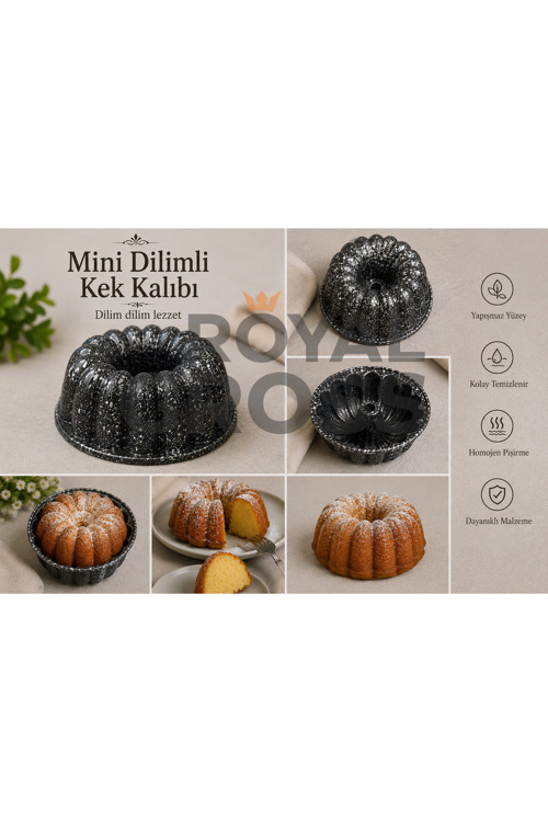 Chef Serisi Döküm Mini Siyah Dilimli Kek Kalıbı 1 Adet Granit Yapışmaz Fırın Kalıbı