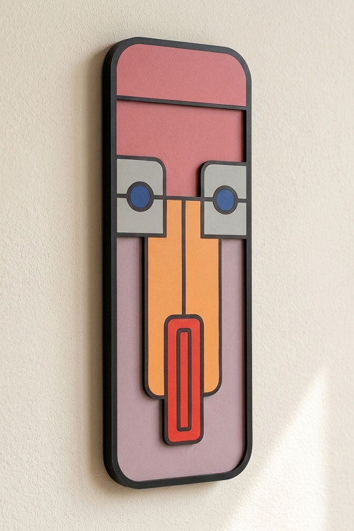 Yula Modern Soyut Yüz Tasarımlı 3 Katmanlı Ahşap Mdf Duvar Tablosu 24X68 Cm