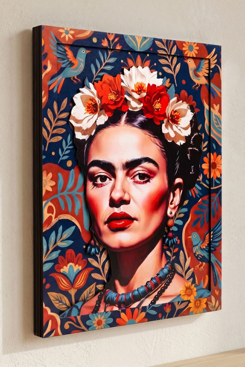 Frida Kahlo - İkonik Portre 3 Katmanlı Ahşap Duvar Tablosu 50X68 Cm