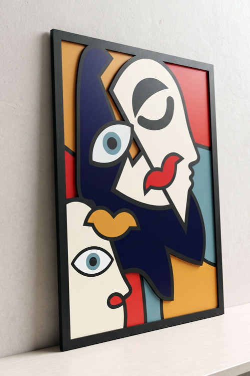 Fusion - Modern Kübik Portre 3 Katmanlı Ahşap Duvar Tablosu 50X68 Cm