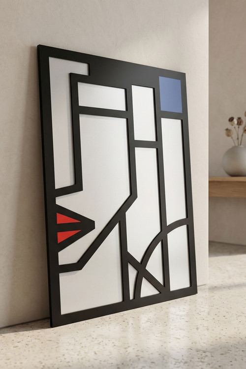 Mirae - Modern Geometrik Line Art 3 Katmanlı Ahşap Duvar Tablosu 50X68 Cm