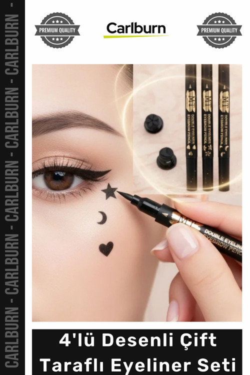 Yaratıcı Dekoratif Çift Taraflı Yoğun Siyah Pigment Makyaj 4'lü Desenli Çift Taraflı Eyeliner Seti