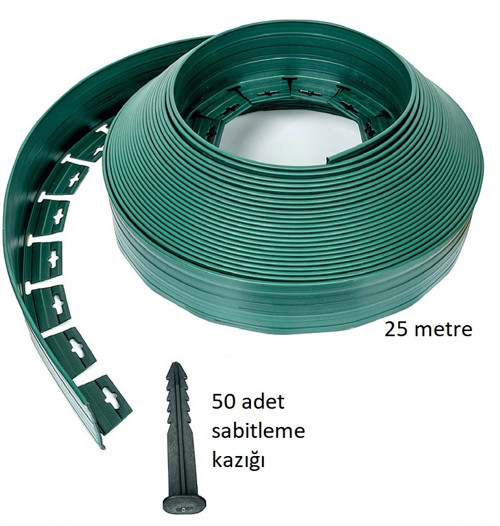 ÇİM AYIRICI ESNEK YEŞİL PLASTİK 25 mt + 50 adet sabitleme kazığı