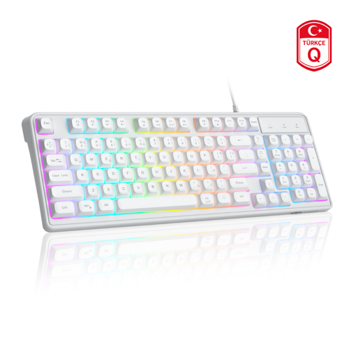 GK980 98 Tuş RGB Kablolu Membran Gaming Beyaz Klavye