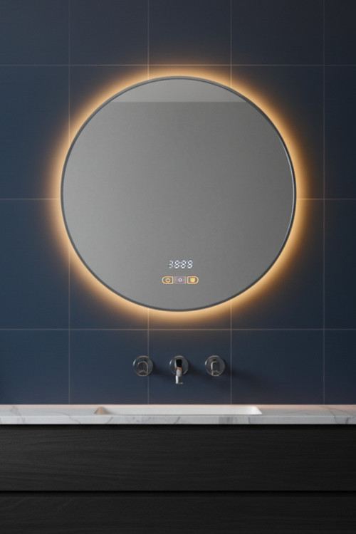 Hd Akıllı Hareket Sensörlü Buhar Tutmaz 3 Renk Ledli Işık Gümüş Çerçeveli Banyo Lavabo Makyaj Aynası 75 Cm