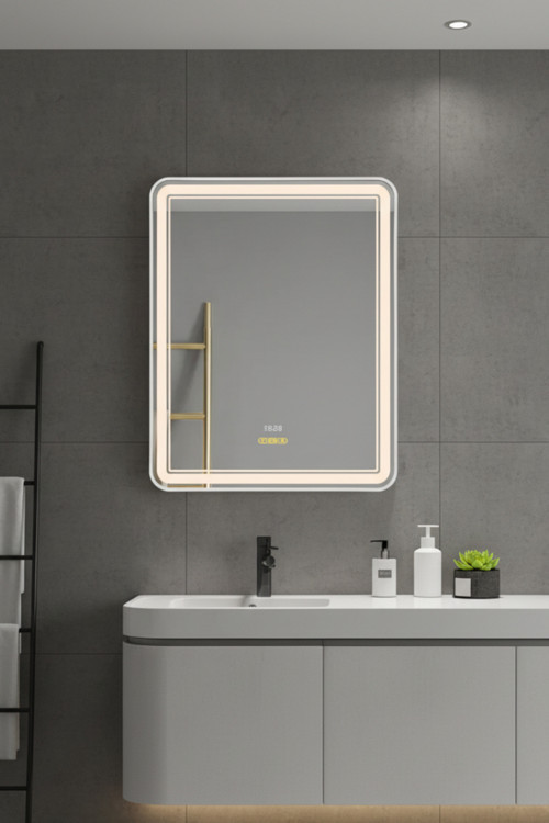 Akıllı Hd Hareket Sensörlü Buhar Tutmaz 3 Renk Ledli Beyaz Çerçeveli Banyo Lavabo Makyaj Aynası 60X80 Cm