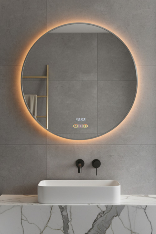 Akıllı Hd Ayna Hareket Sensörlü Buhar Tutmaz 3 Renk Ledli Gümüş Çerçeveli Banyo Lavabo Makyaj Aynası 70 Cm