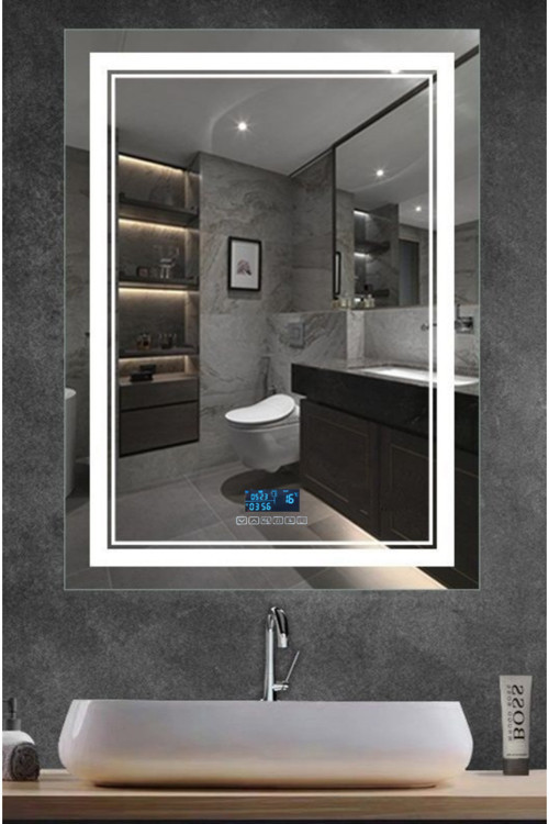 Hd Akıllı Ayna Bluetoothlu Buhar Tutmaz 3 Renk Ledli Hd Ofis Duvar Lavabo Banyo Aynası 60X80