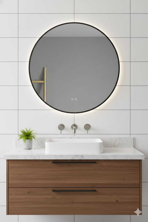 Akıllı Ayna Buhar Tutmaz 3 Renk Led Işıklı Hd Siyah Çerçeveli Banyo Lavabo Duvar Aynası 90 Cm