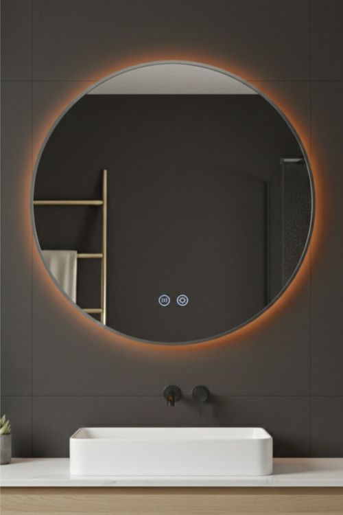 Akıllı Ayna Buhar Tutmayan 3 Renk Ledli Gümüş Çerçeveli Dokunmatik Banyo Lavabo Makyaj Duvar Aynası 70 Cm