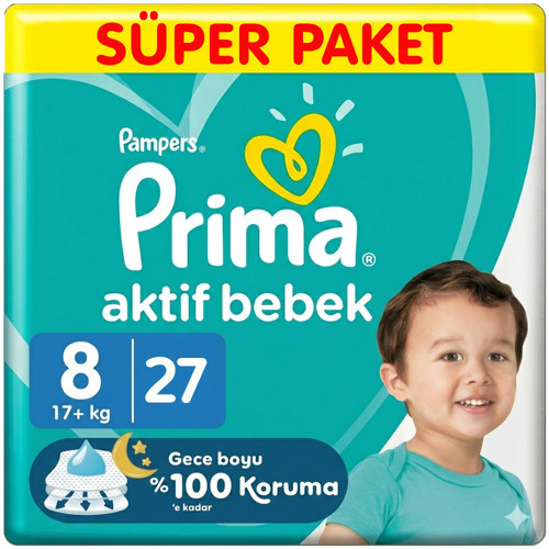 8 Beden Aktif Bebek Bezi Süper Paket 27 Adet