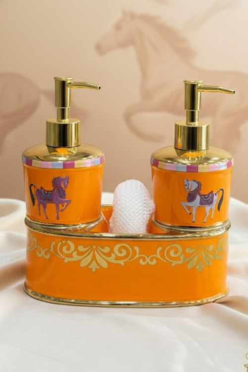 Premium Porselen Horse 2 Hazneli Sıvı Sabunluk, Süngerlik Bölmeli 46961