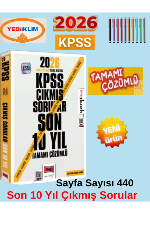 2026 Kpss Tüm Dersler Gy-Gk Son 10 Yıl Tamamı Çözümlü Çıkmış Sorular+Android Kalem